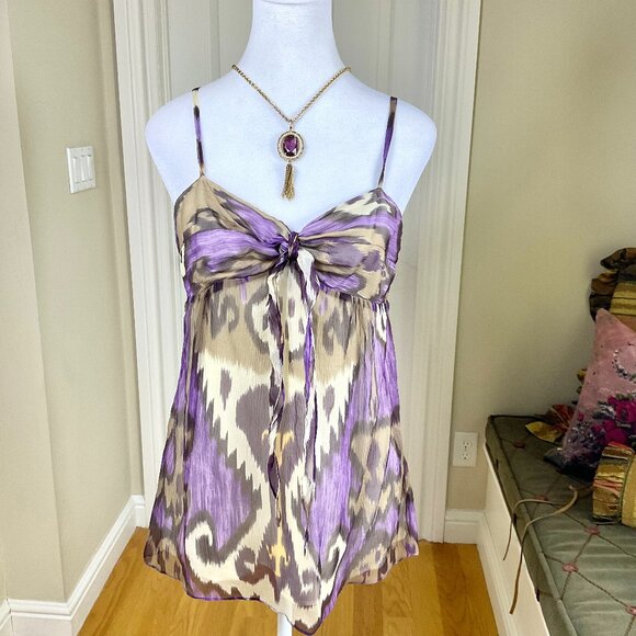 Theory Top Silk Cami Style Strappy with Tie Front Brown Purple Retro (M) - Picture 1 of 7